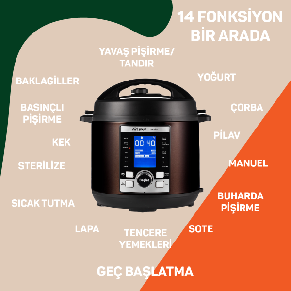 Chefim Çok Amaçlı Basınçlı Pişirici - Siyah - AR2055 - 9